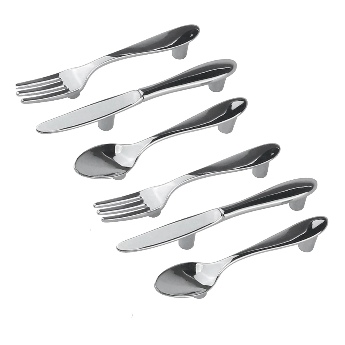 ABZV-6 PCS Knife Spoon Fork Kitchen Cabinet Closet Drawer Pull Handles Knobs 3-Inch Center to Center (Silver)