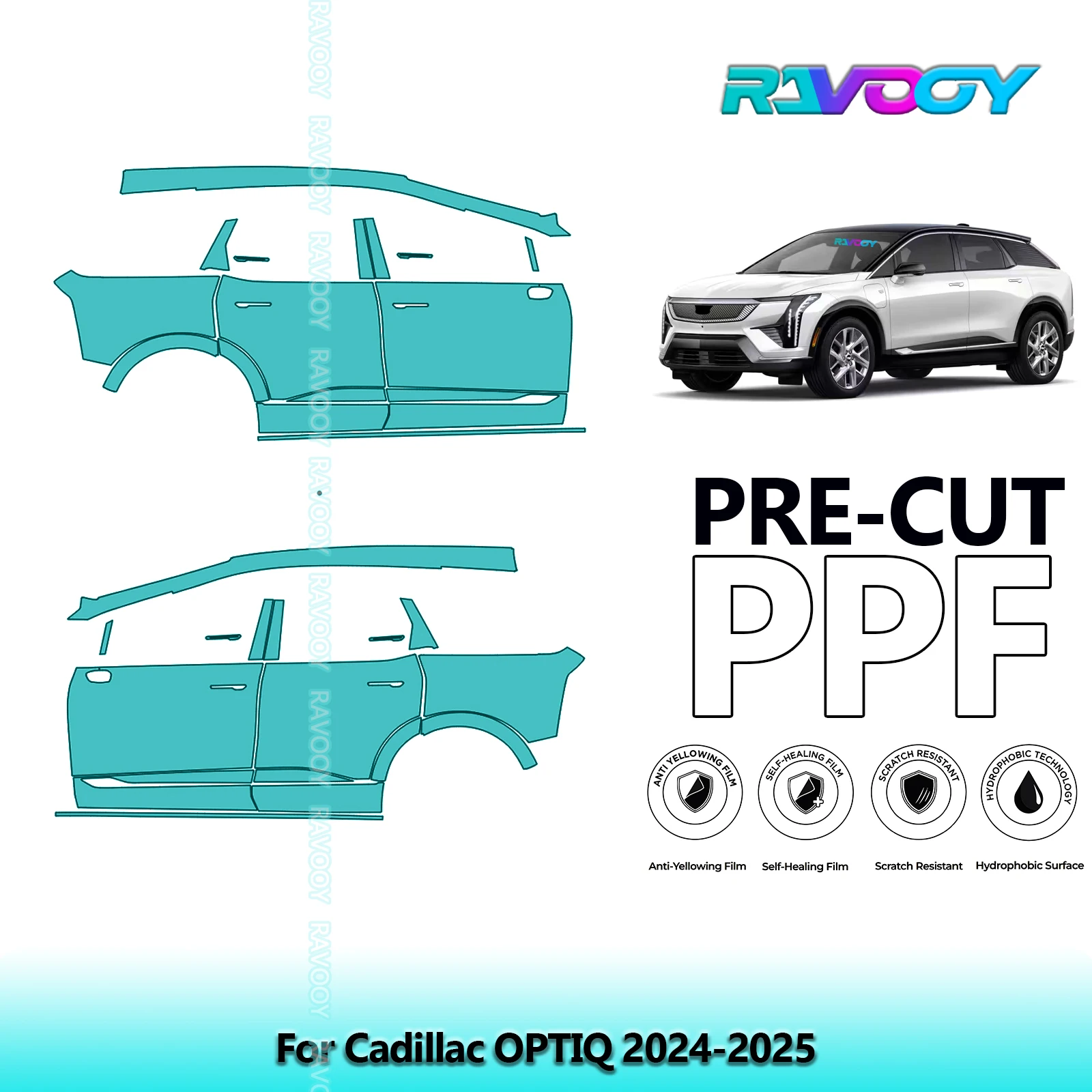 

For Cadillac OPTIQ 2024-2025 8.5mil Clear Matte Pre-Cut PPF Door & A/B Pillar Kit TPU Paint Protection Film Set