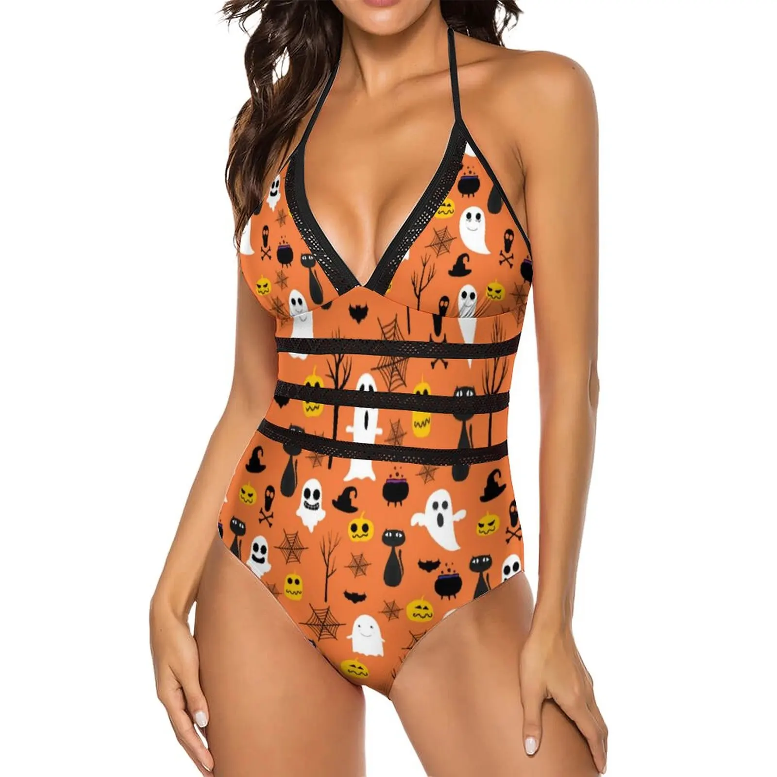 

Забавный купальник с призраком, сексуальный жуткий женский купальник с принтом Хэллоуина, цельный современный купальник для серфинга, пуш-ап, ажурное монокини