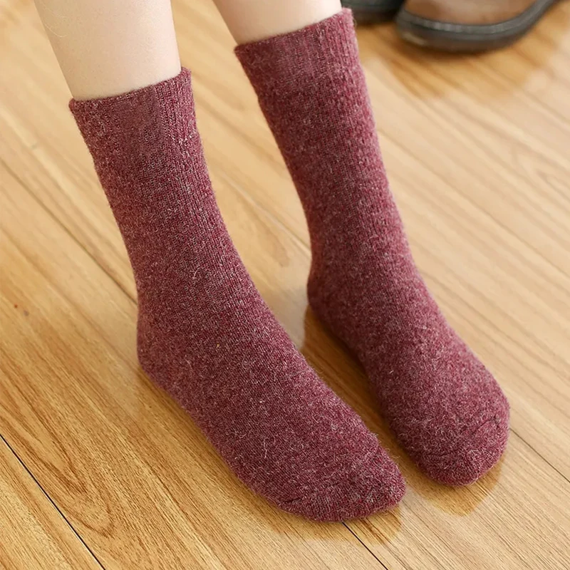 5 Pairs Of Winter Women\'s Warm Socks Solid Color Casual Extra Thick Warm Plush Socks High Quality Warm Wool Socks