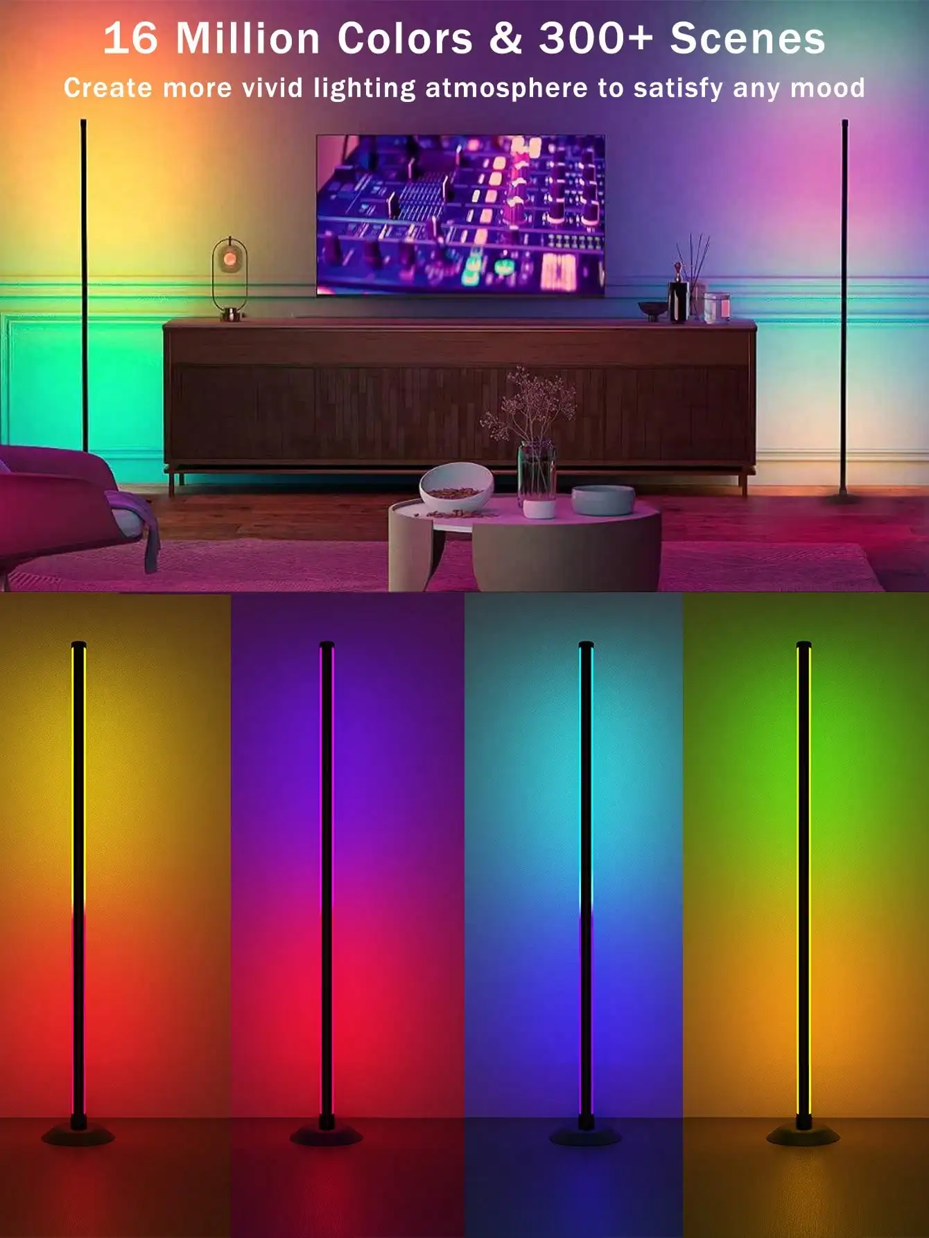 47" NBBUFF RGBIC Corner Floor Lamp: App/Remote, Music Sync, for Home & Holiday Decor