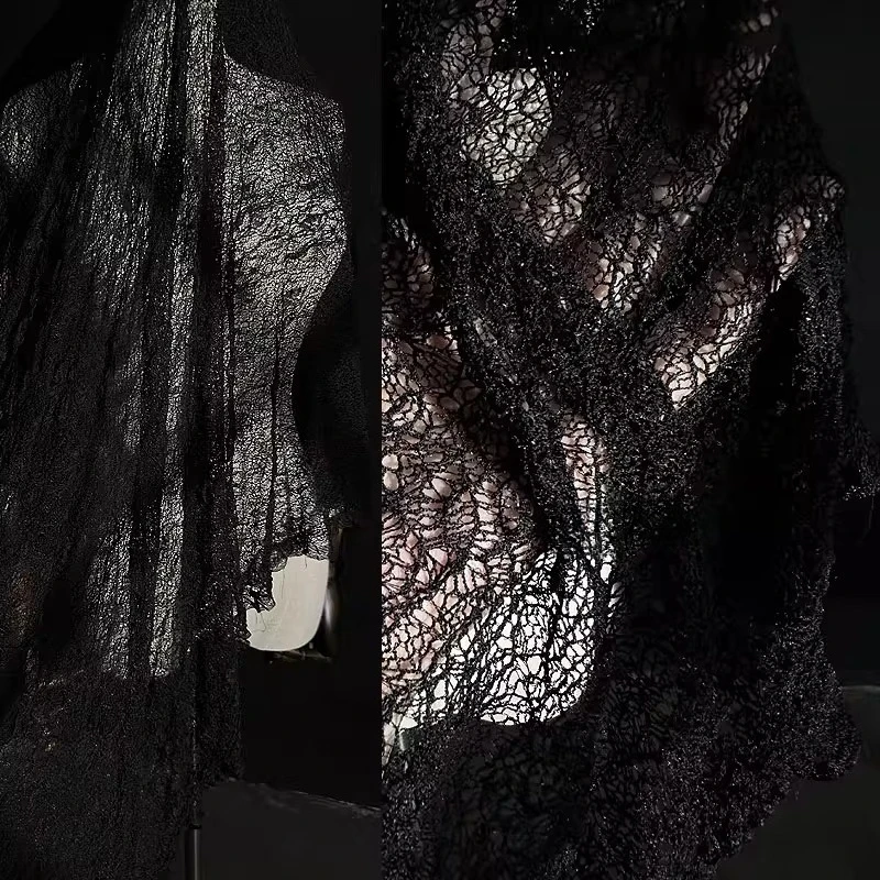 Black Hollow Perspective Three Dimensional Lace Fabric Irregular Texture Decoration Super Soft Clothing DIY Designer Fabric