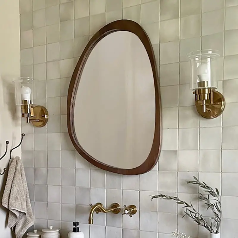 Retro bathroom mirror wall hanging, antique dressing mirror irregular shaped makeup mirror wall hanging