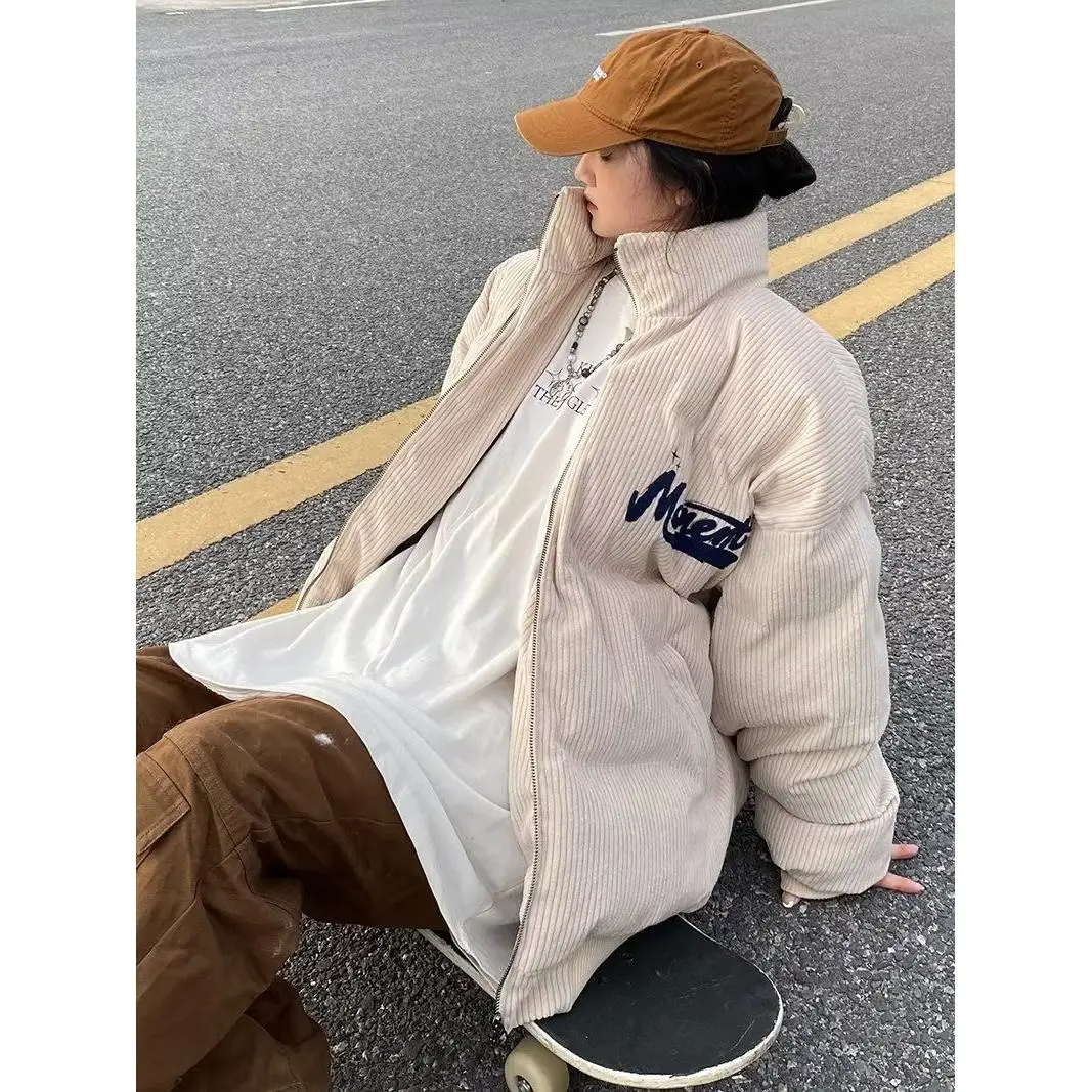 

Retro American Corduroy Embroidered Cotton Jaet Loose Warm Winter Outerwear for Men And Women Trendy Brand Couples