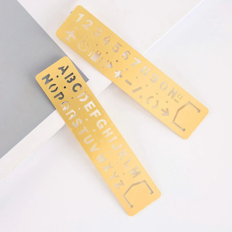 Korean Metal Brass Straight Ruler Bookmark Hollow Rulers Letters Numbers Template Painting Ruler School Stationery Supplies