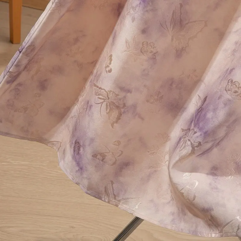 Bequemer Mischungsstil, 100 % natürliche Maulbeerseide, perforierter Jacquard, Blumenrose, lässiges, bedrucktes Westenkleid mit Rundhalsausschnitt