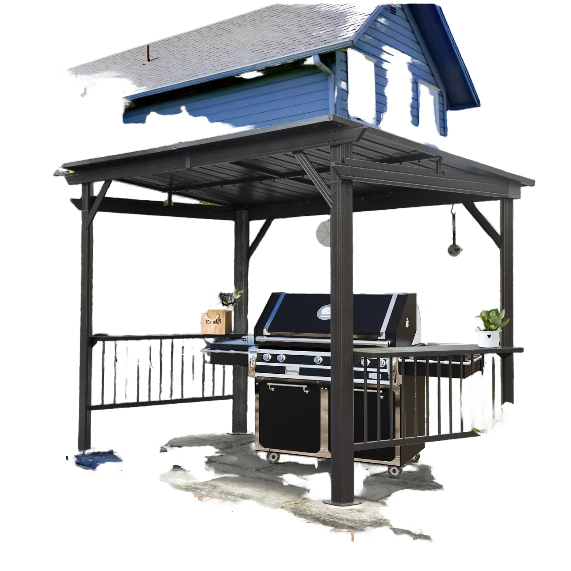 2.5X2.5m Wall-Mounted Lean-to Pergola Gazebo with Built-in Drainage System Outdoor Furniture Canopy Pergola Category Product