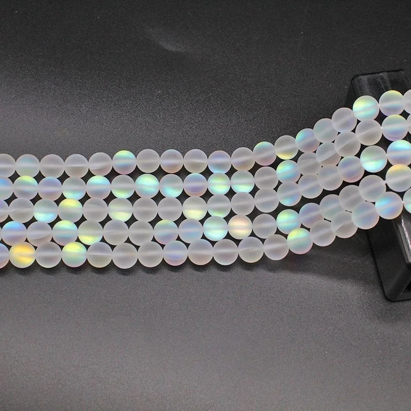 Matte Aurora Kristallglasperlen Frosted Mystic Aura Meerjungfrau Perlen Runde Mondsteine für Armband Halskette Schmuckherstellung DIY