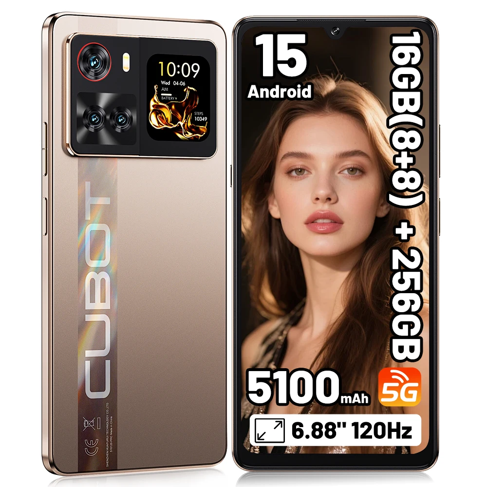 Cubot X100 16GB(8+8) RAM+256GB ROM 64MP Camera 5100mAh Android 15 Afmetingen 7025 5G Smartphone 6.88" 120Hz 33W NFC Mobiele telefoon