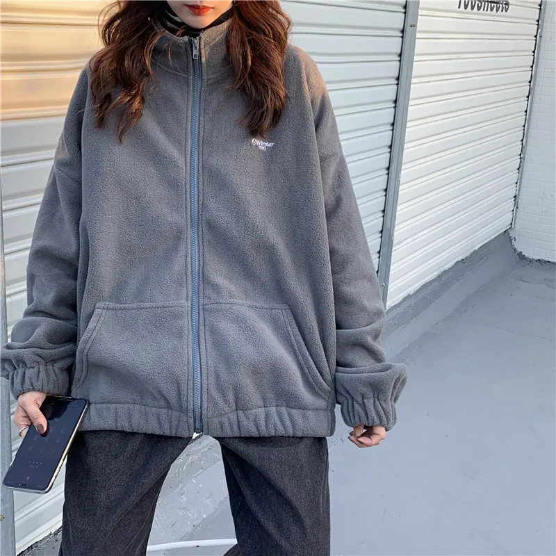 Jackets Women Loose Aesthetic Zip-up Pockets Letter Casual Outerwear BF Ulzzang Harajuku Daily Streetwear Teens Trendy New Hot