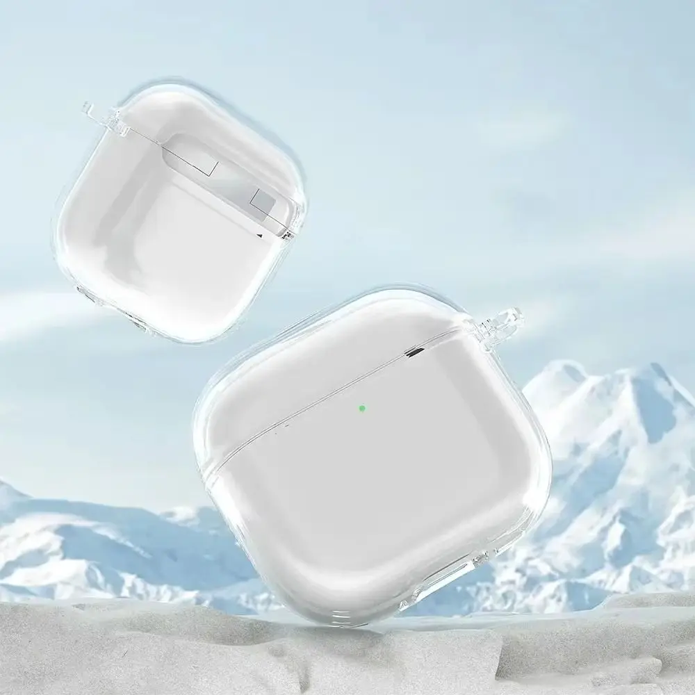 Coque de protection transparente en TPU souple avec crochet, coque transparente antichoc, coque anti-rayures pour AirPods 4