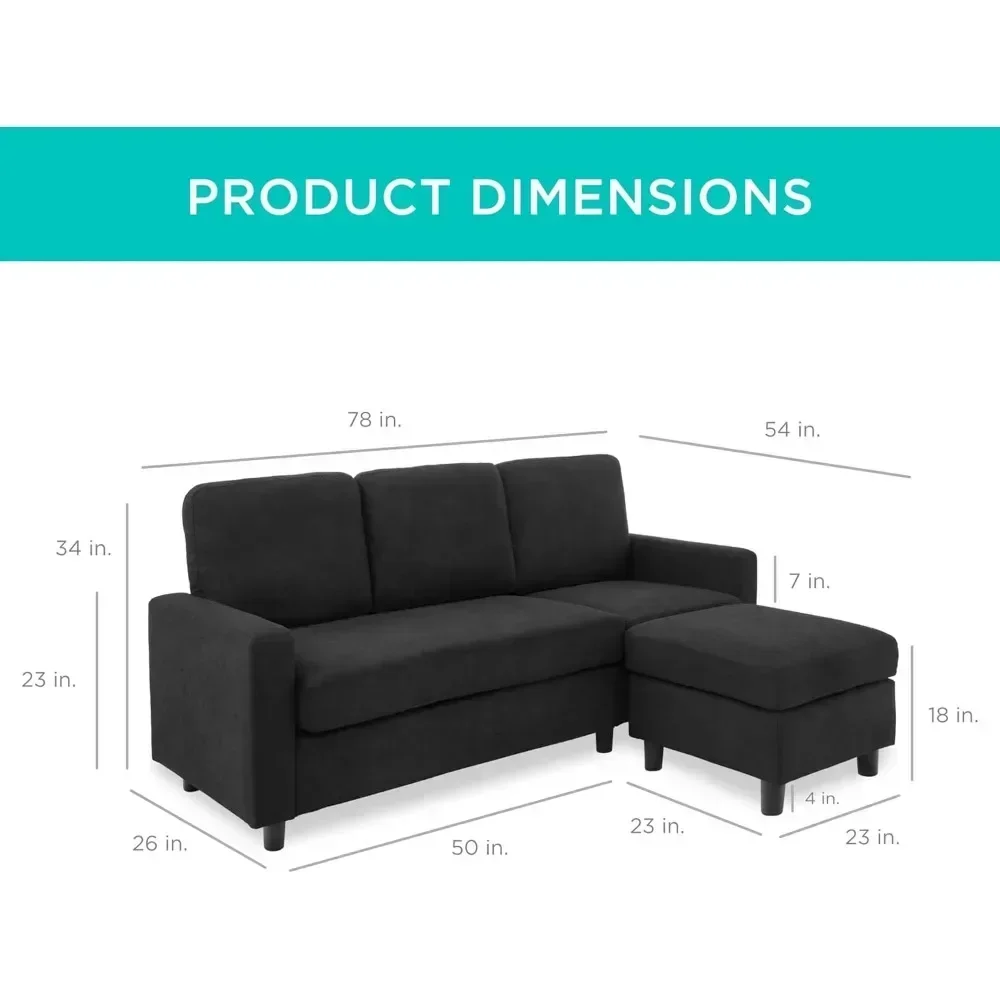 Upholstered Sectional Sofa for Home, Apartment, Dorm, Bonus Room, Compact Spaces w/Chaise Lounge, 3-Seat, L-Shape Design