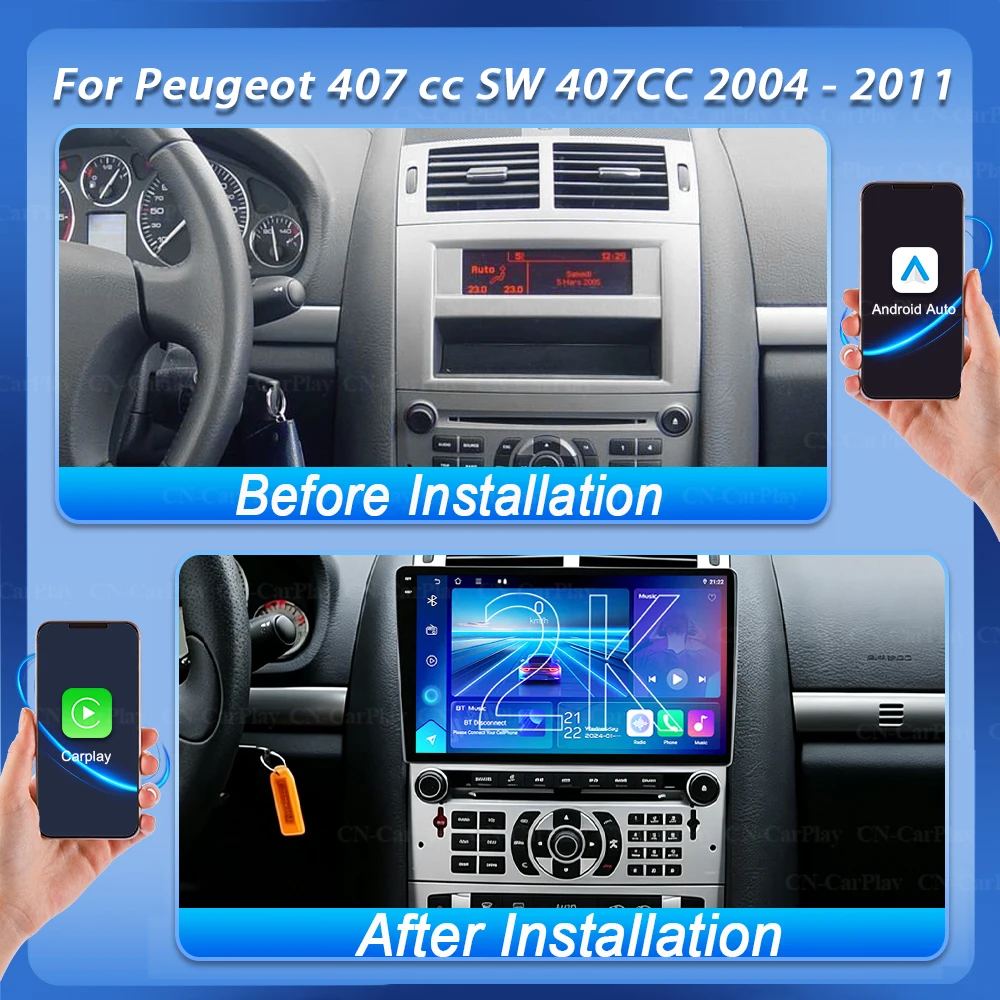 Car Multimedia Video Player For Peugeot 407 cc SW 407CC 2004 - 2011 Android Car Radio Navigation Stereo CarPlay Auto WIFI QLED