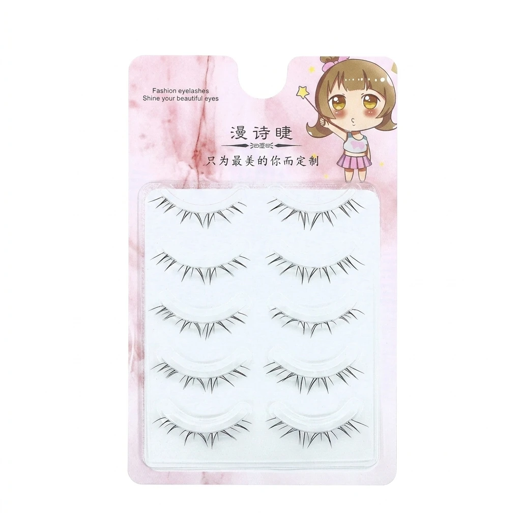 5pairs Natural Simulation Lower False Eyelashes Synthetic Fiber Individual Lashes Curl Manga Eyelash Extension For Daily Makeup