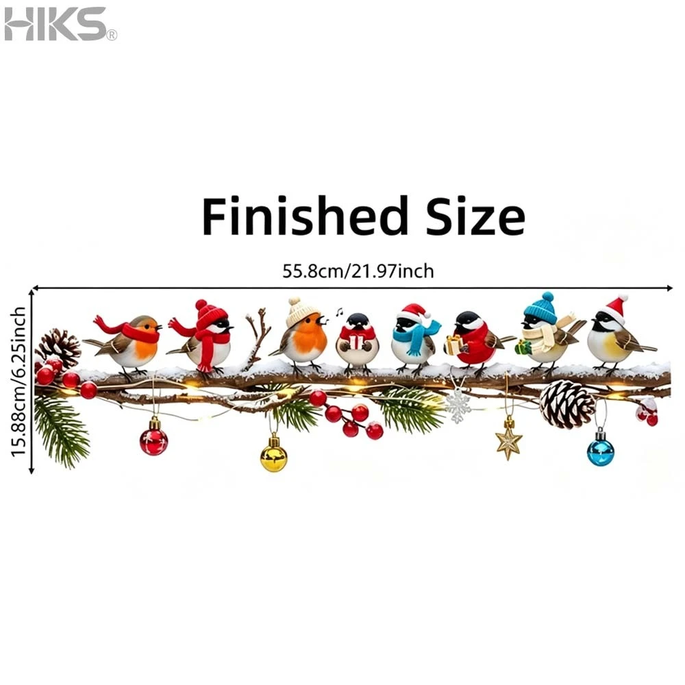 1 stuks raamstickers, kerstthema, schattige vogels op een tak met ornamenten, winterse sneeuw, waterdichte stickers voor raamglas, zelfklevend.