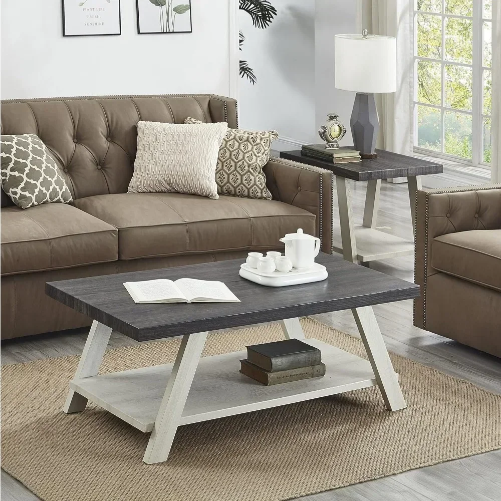 Coffee Table, Contemporary 3-Piece Wood Shelf Coffees Tables Set, Coffee Table