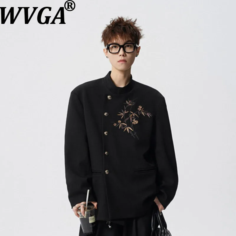 

WVGA Spring Autumn New Man Chinese Style Bamboo Embroidery Oversized Trendy Blazer Niche Chic Casual Stand Collar Jackets W20240