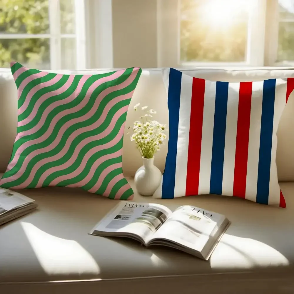 Two Color Vertical Stripes Cushion Cover Pillowcase Anti-dustmite Invisible Zipper Short Plush Sofa Cushion