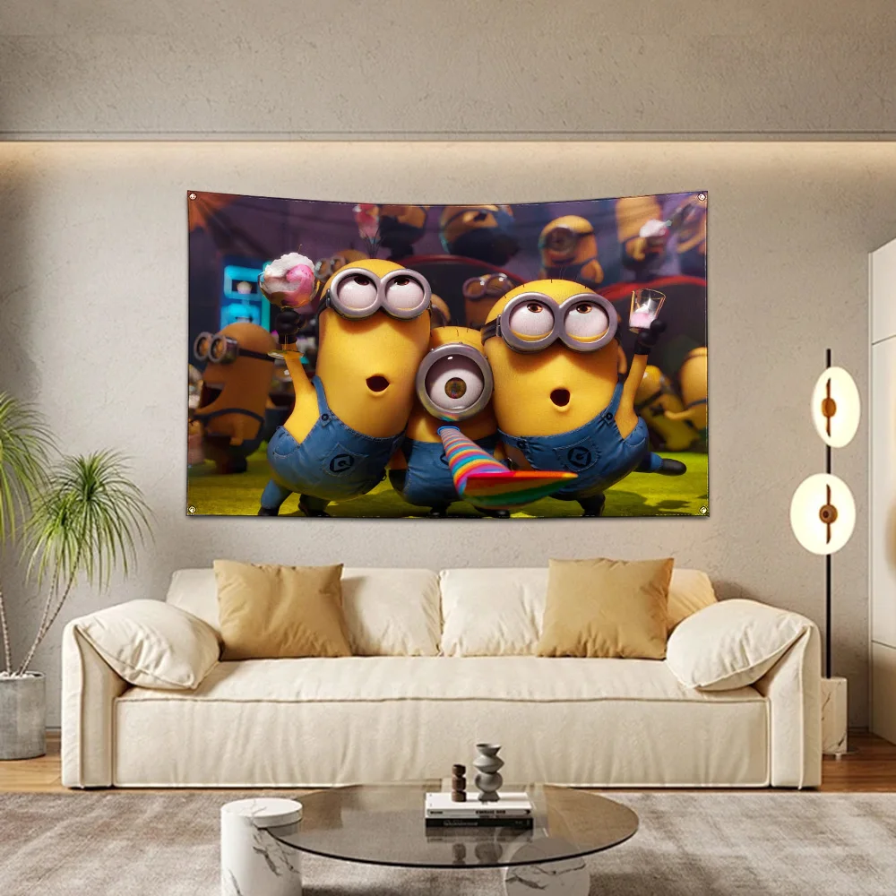 60x90cm Minions gialli Cute Big Eyes Kid Flag poliestere stampa digitale Banner per Garage Wall Art Out Door Decoration