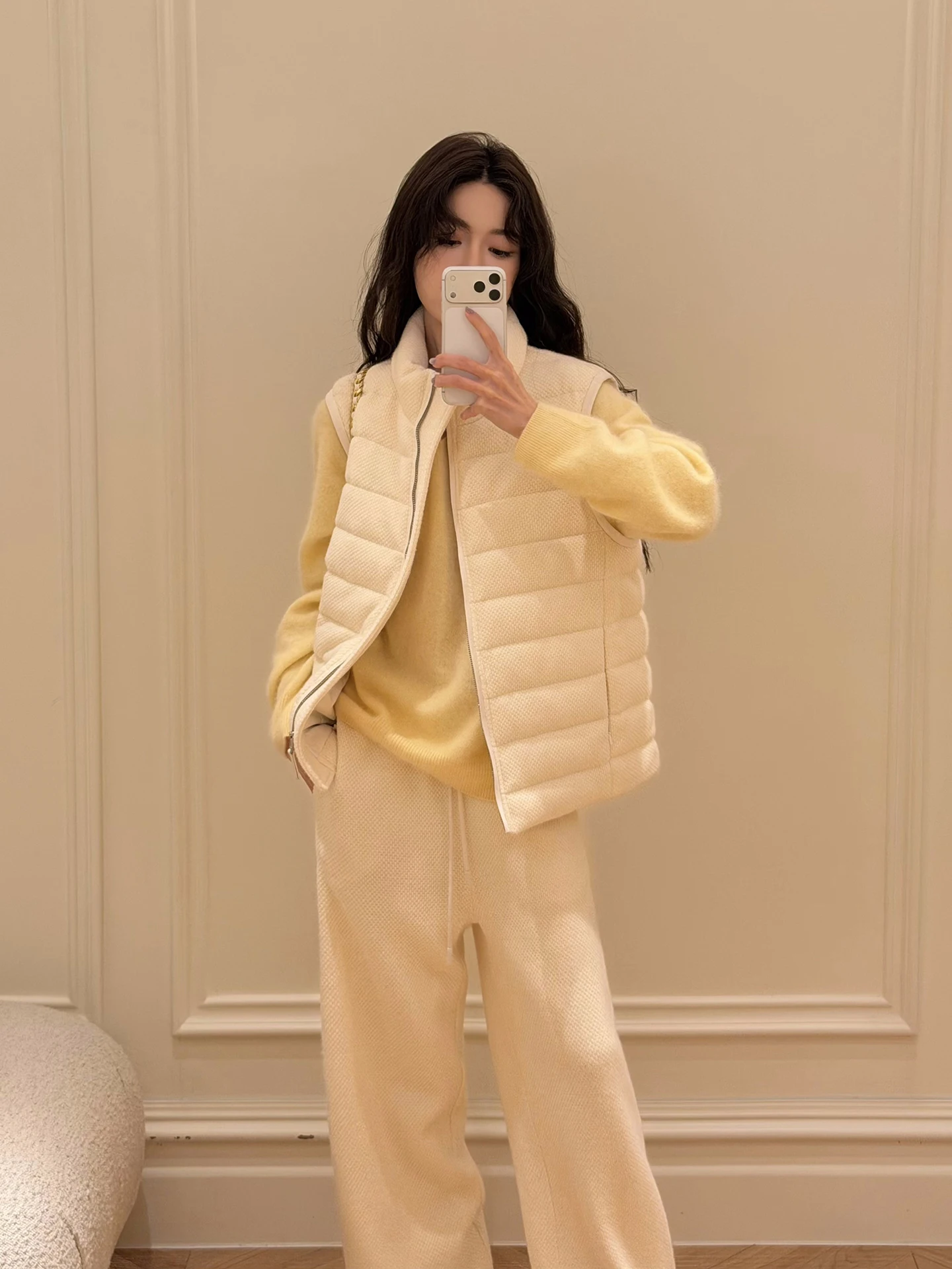 

Комплект SMOL: белый пуховый жилет и брюки прямого кроя, повседневный зимний костюм-двойка с высоким воротником и длинными рукавами, модный ансамбль