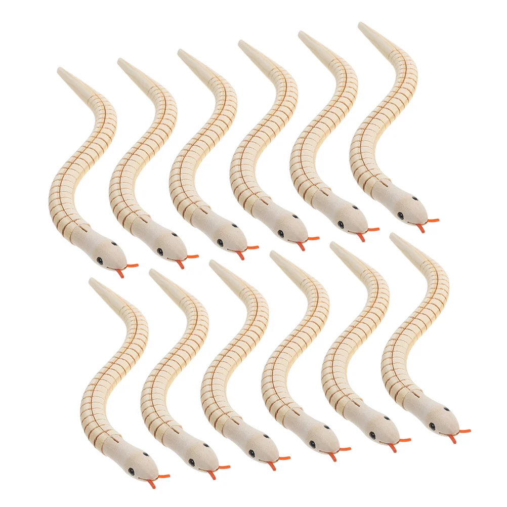 

12Pcs Wooden Snake Natural Finish Flexible 30Cm Craft Snack Prank Props Lifelike Wood Snake Simulation April Fool's Day Props