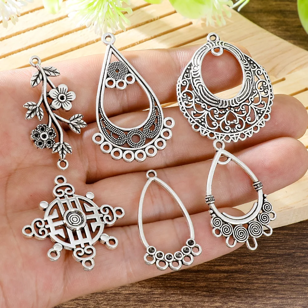 Antique Silver Bohemia Charms Pendants Connectors for DIY Jewelry Making Handmade Earrings Findings Components Accessories