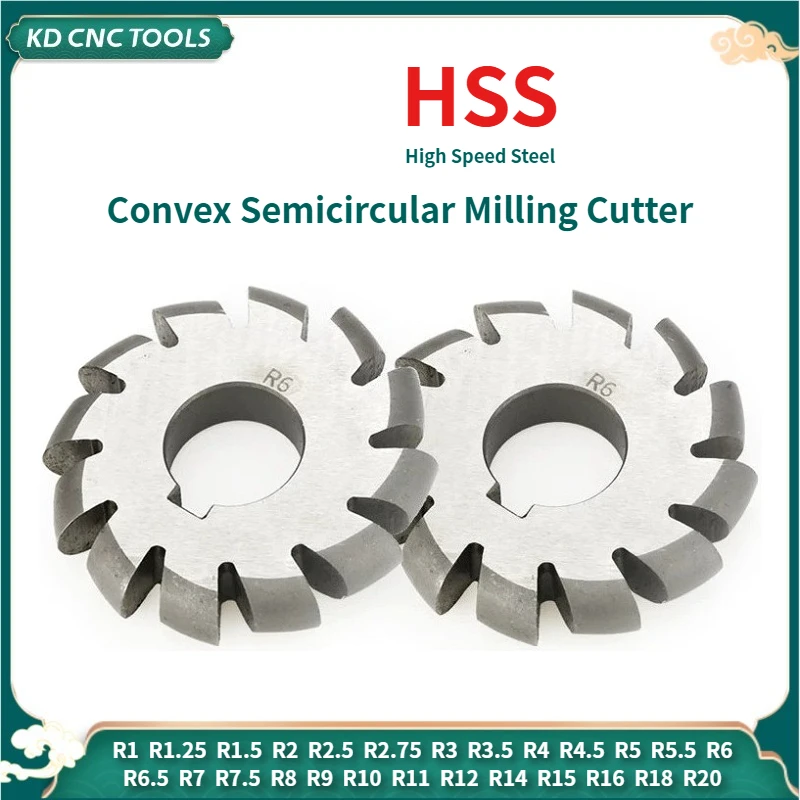 HSS Convex Semicircular Gear Milling Cutter R1-R20 Concave Arc Cutter Concave Radius Cutter Head Half Circle Groove Processing
