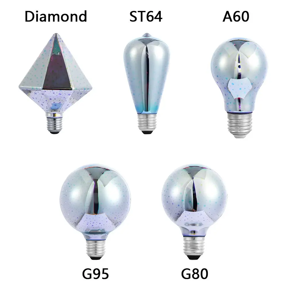 A60/ST64/G80/G95 บ้านตกแต่ง Ball light สกรู 3D ดอกไม้ไฟหลอดไฟโคมไฟแก้ว Edison