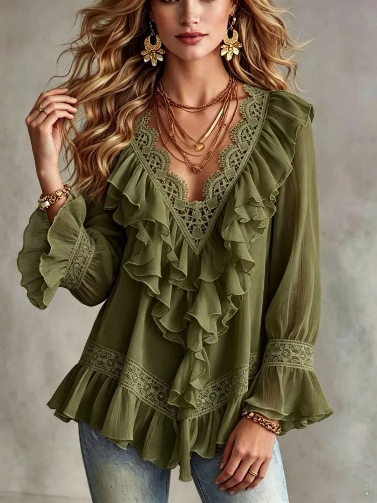 Women V-Neck Blouses Spring Autumn Long Sleeve Blouse Woman Blouse Shirt Office Elegant Work Shirt Top Blusas Mujer De Moda