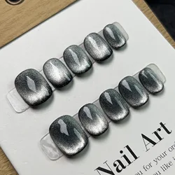 Handmade Cat-eye Press on Nails Short False Nails Full Cover Stick on Nail Tips Artificial Reusable Fake Nails for Women
