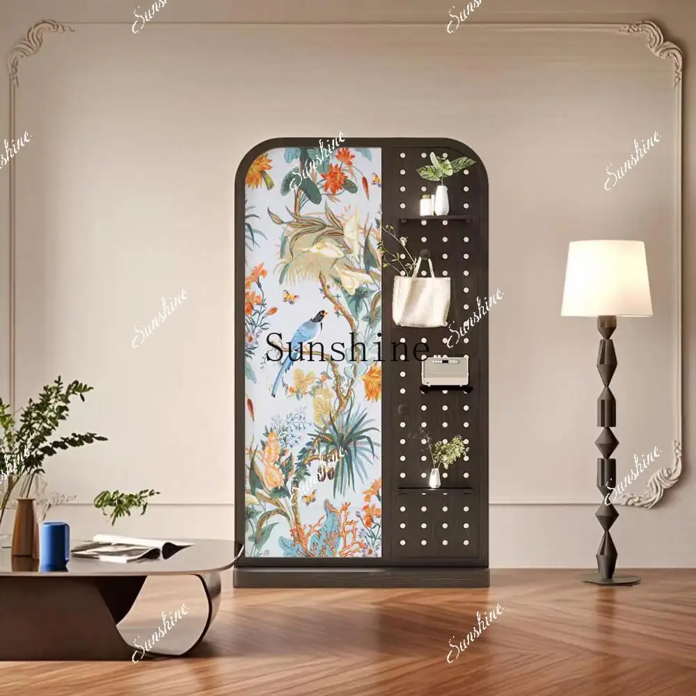 multi-functional solid wood hole board screen partition household living room dining room entrance blocking mobile seat screen