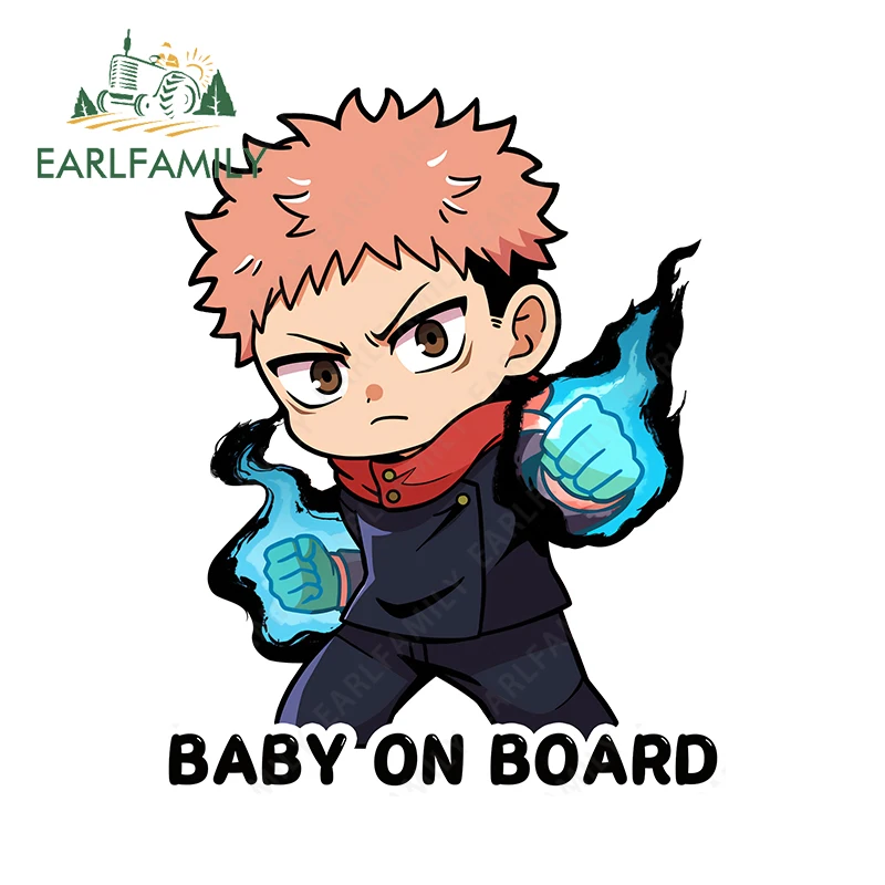 

EARLFAMILY Cute Itadori Yuji Warning Car Stickers Anime Baby on Board Chibi Trunk Decal Car Styling Funny Windows Accessories