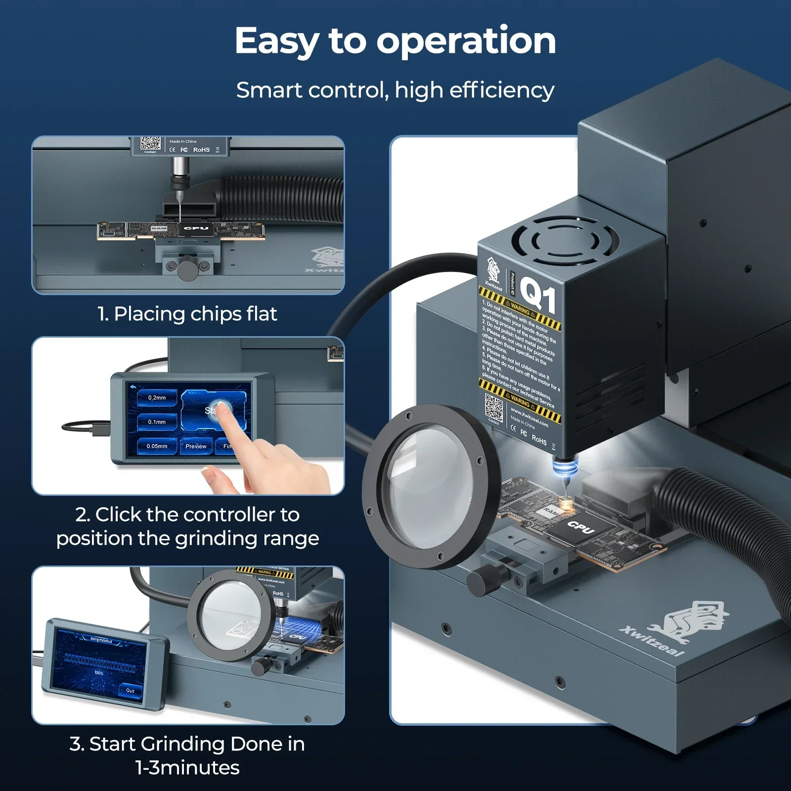 Xwitzeal Q1 Intelligent CNC Grinder for Electronics Motherboard CPU Touch Screen Camera IC Nand Flash PCB Chip Grinding Machine