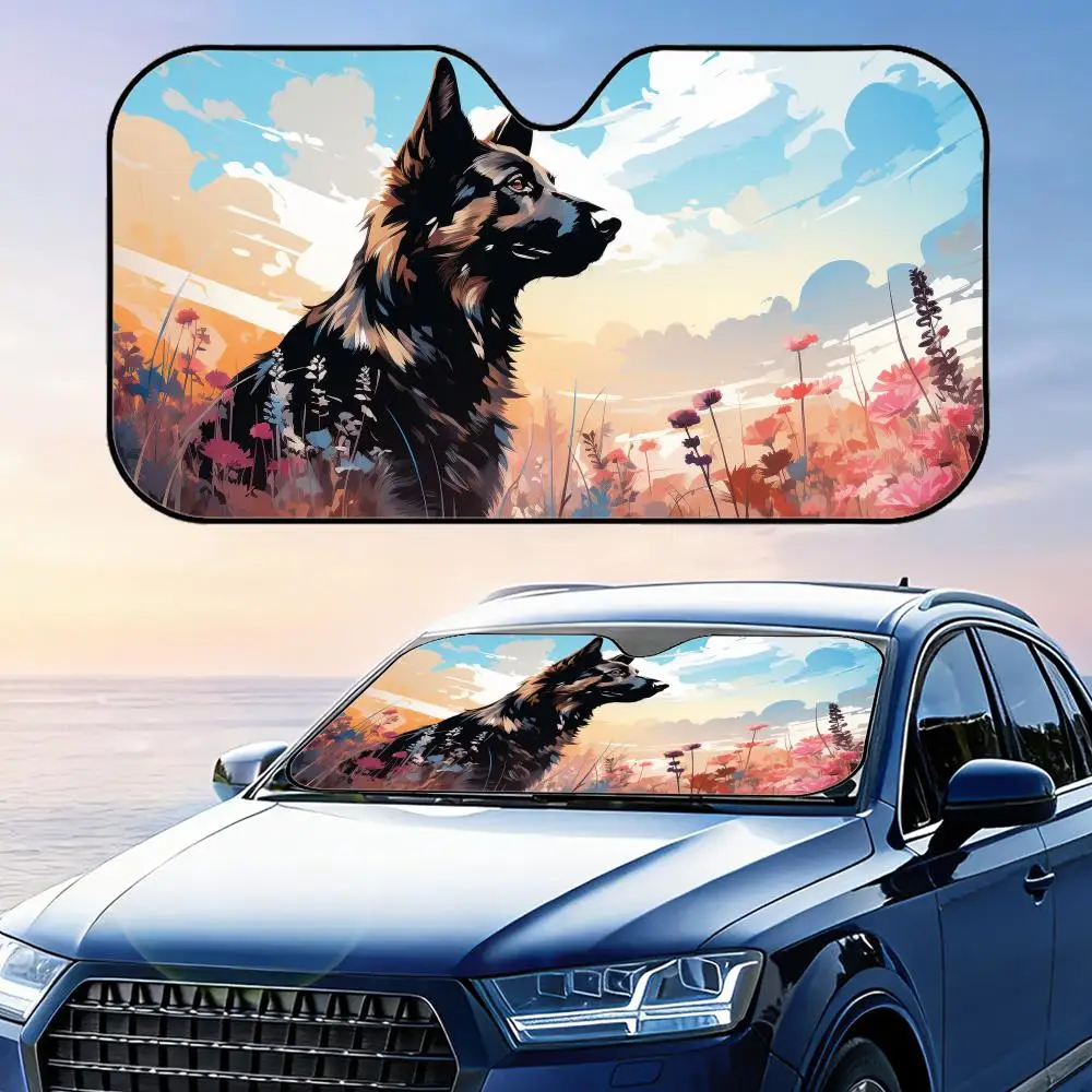 

German Shepherd Sun Visor Reusable Aluminum Foil UV Protector Heat Three-layer Insulation Windshield Sunshades