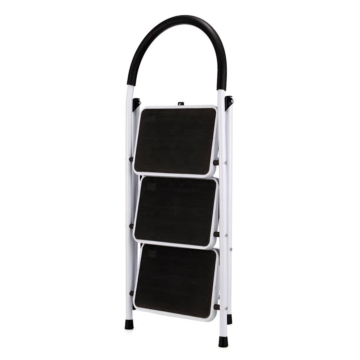 Portable Metal Folding 3 Step Steel Ladder Platform Stool Non-Slip Safety Tread 330lb for home kitchen