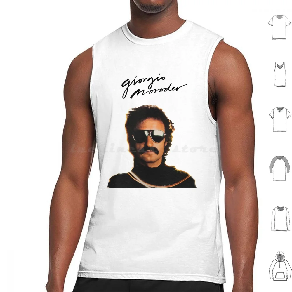 

Giorgio Moroder Classic Tank Tops Vest Sleeveless Donna And The Dynamos Blue Dancing Queen Broadway Summer Disco Mia Here We