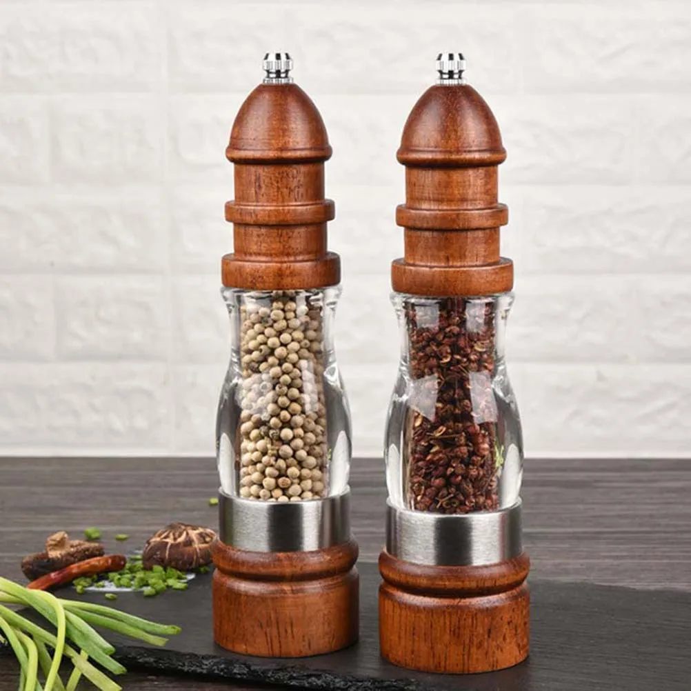 

1pc Ceramic Pepper Grinder Manual Mill Salt Spices Transparent Kitchen Gadget Brown 8" For Home Restaurant Hotel Use