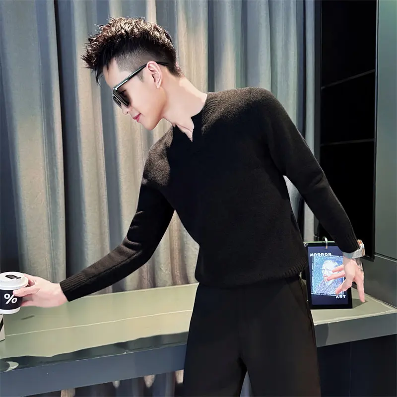 

Slim Fit V-Ne Knitted Sweater Men's XS S Sle Base Layer irt Autumn Winter Simple Matchable Warm Pure Color M Faion