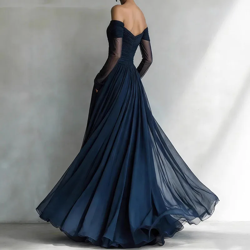 Women's Dresses 2026 Spring Sexy Hollow Strapless Mesh Elegant Party Dresses Casual Off Shoulder Long Sleeve Boho Dress Vestidos