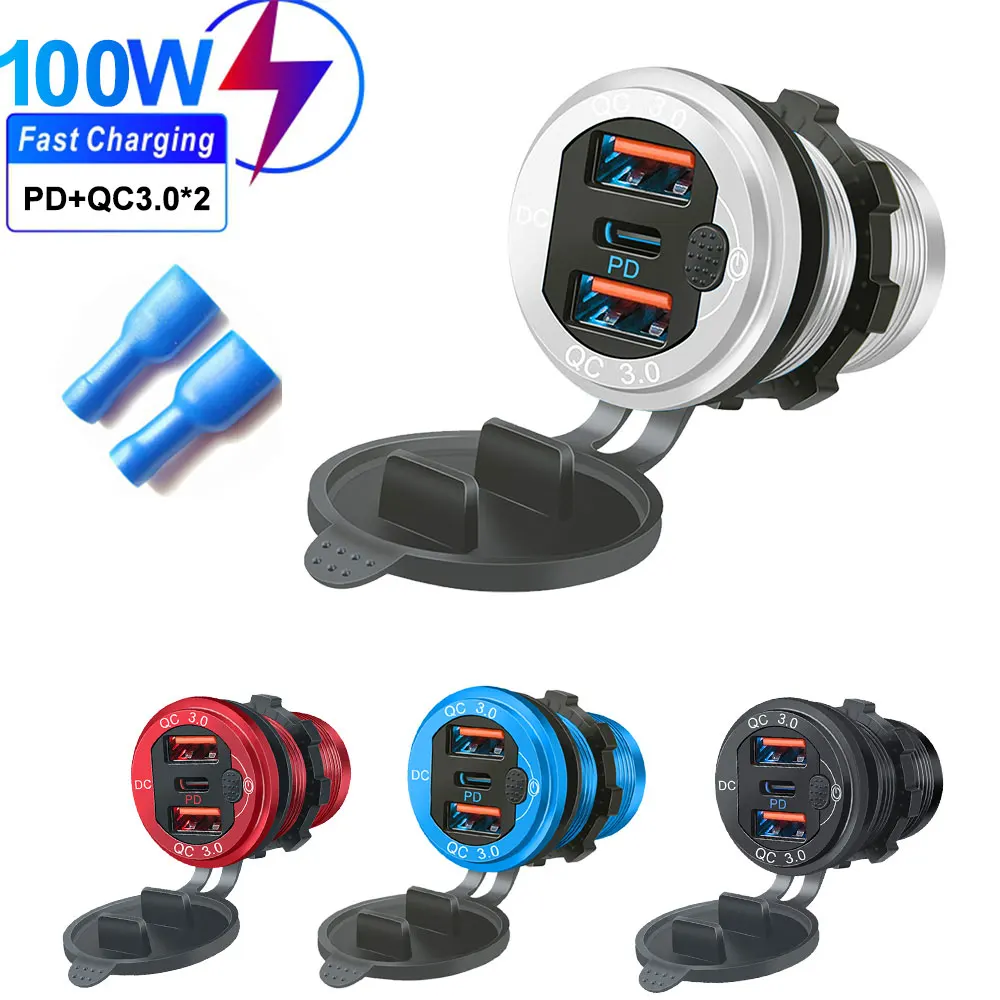 12V/24V USB Typ-C Mehrere Autoladebuchse PD3.0 & QC3.0 Ports Wasserdicht mit Touch-Schalter Schnelllade-Auto-Moto-Adapter – Detail 1