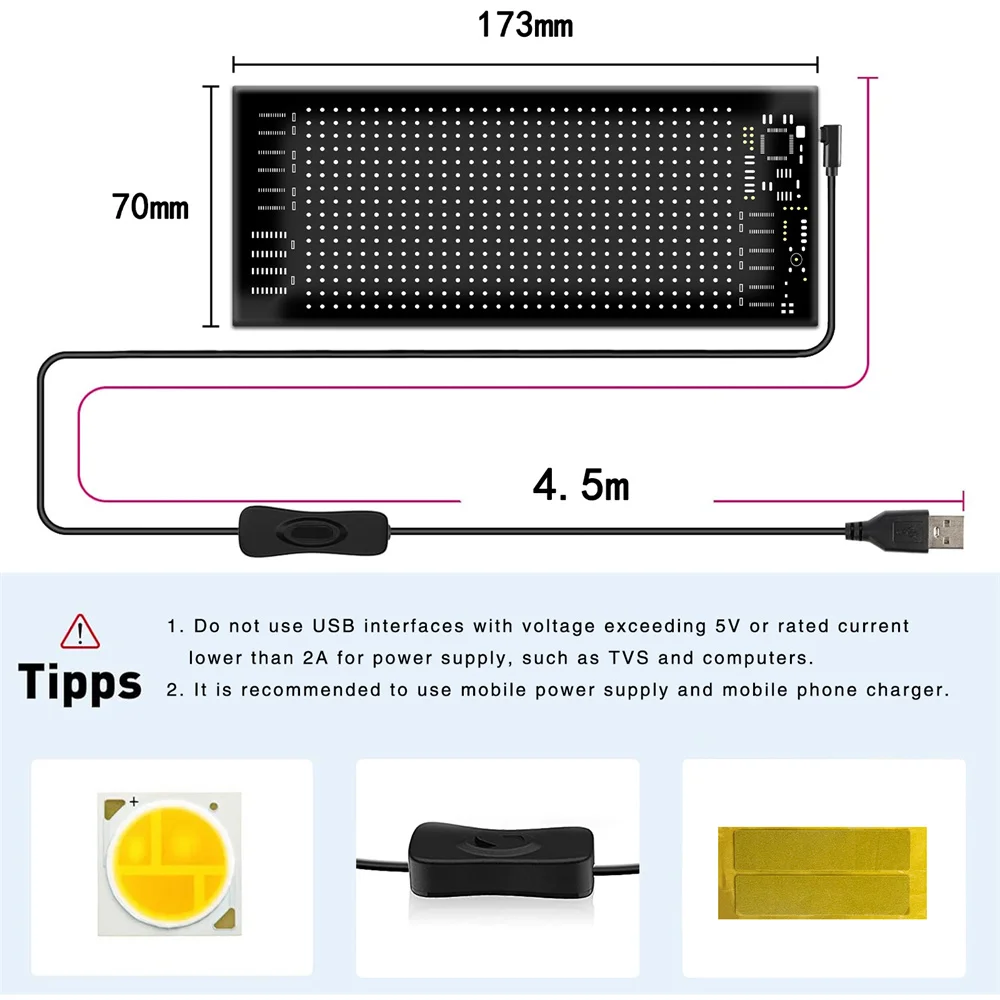 Wiscolor Luz de painel de pixel de matriz de LED inteligente Luz de tela macia flexível RGB  Sinal de carro USB 5V  Controle de aplicativo Bluetooth Rolagem de sinais de LED de publicidade brilhante