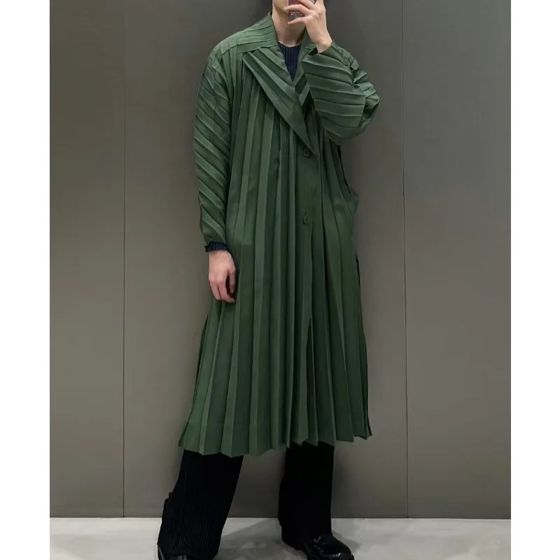 Japan Pleated Men's Trench Coat  Fall Winter New Loose Drape Casual British Style Medium-length Coat Jacket Wrinkle-Free