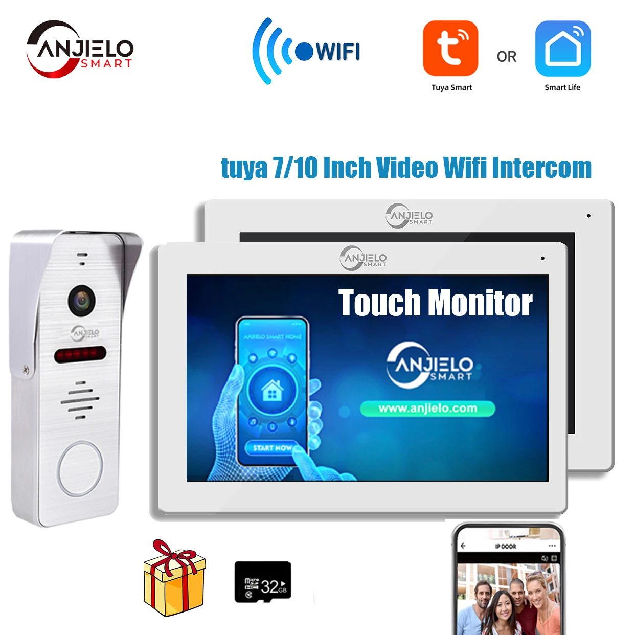 New Tuya 7 Inch Touch Monitor Video Wifi Intercom Tuya Smart Home video doorbell System 1080P 160°Wired Doorbell Camera Full