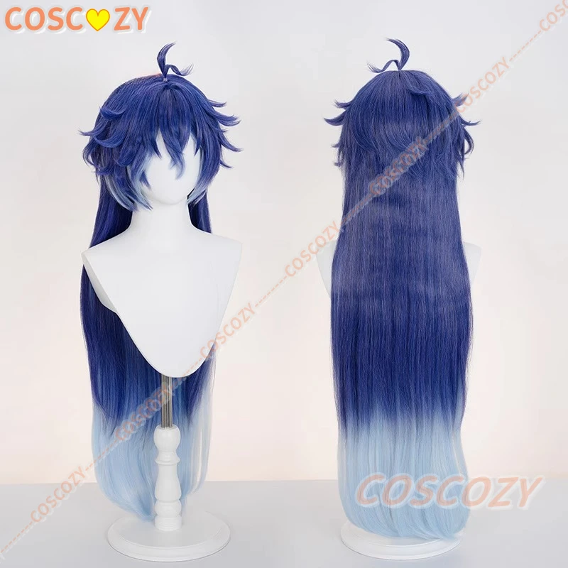 Genshin-Peluca de Cosplay de impacto Kyryll Chudomirovich Flins, pelo largo azul, fibra resistente al calor, peluca para fiesta de Halloween para mujeres y hombres
