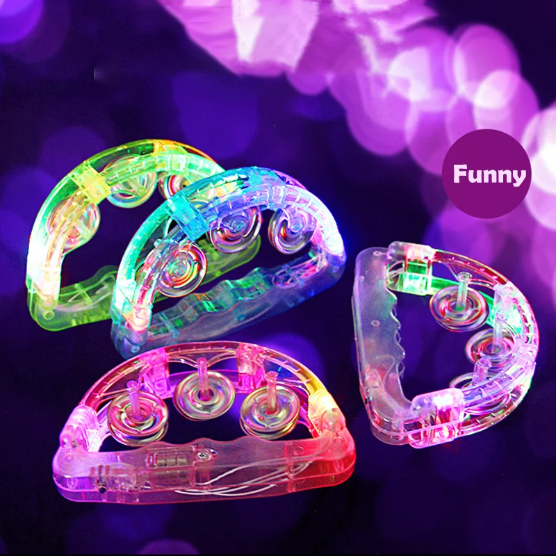 Creative Flashing Tambourine Musical Instrument Shaking Toy LED Hand Bell Clear Light Up Sensory Toy Kids Holiday Birthday Gift