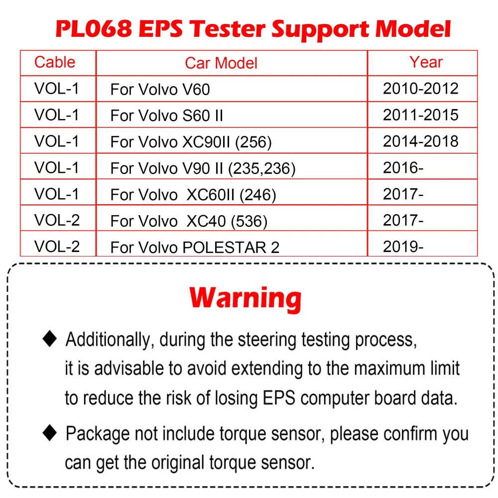 

WOYO PL068 Тестер EPS для Volvo Электрический детектор рулевого двигателя Автомобильный диагностический инструмент на скамейке для Volvo
