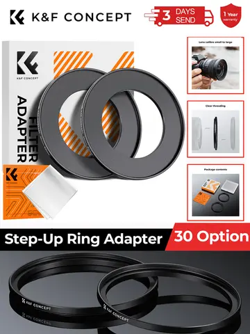 K&F Concept Step Up Ring Aviation-grade Aluminum Filter Adapter Ring 2-pack Cleaning Cloth Lens Ring for ND CPL UV Lenses Filter