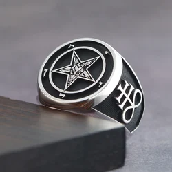 Five-pointed Star-shaped Sheep Head Church Sigil Baphomet Seal Signet Sterling Silver Ring