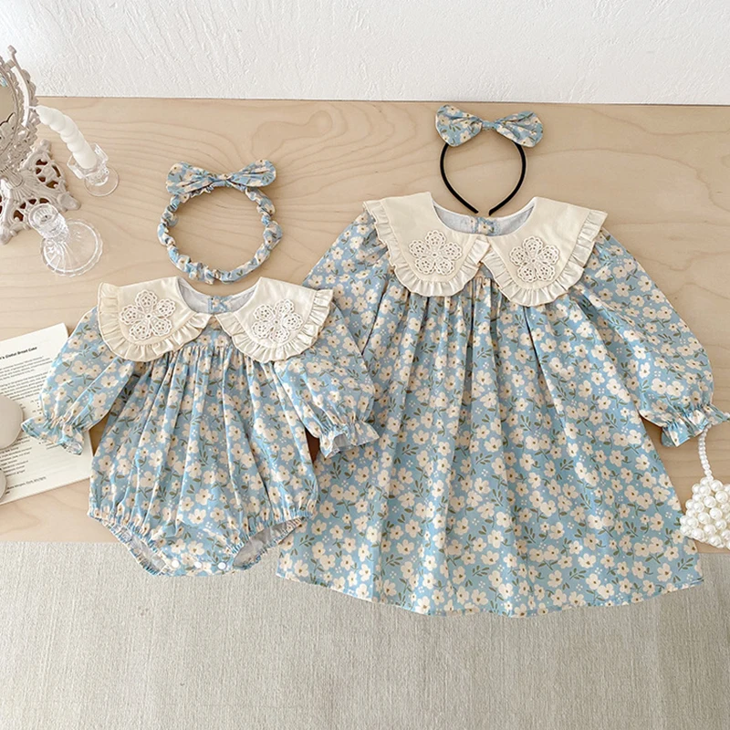 

Новинка 2023 года, осеннее детское платье, праздничное платье для девочек от 2 до 7 лет, детские платья принцессы, хлопковый комбинезон с длинными рукавами и цветочным принтом для маленьких девочек