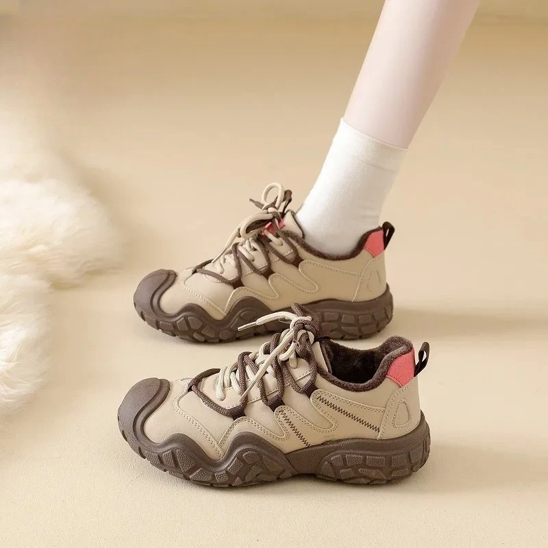 Retro Outdoor Fleece Lined Hiking Shoes Women's Autumn Winter Warm New Style Ugly Cute Niche Korean Version Mountain Climbing...